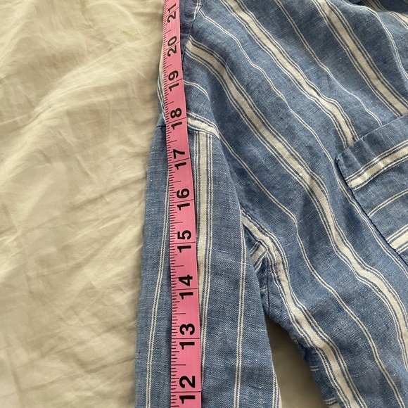 J Jill Love Linen Shirt Blue White Striped Button Up Small Petite Relaxed Beach - Picture 8 of 8